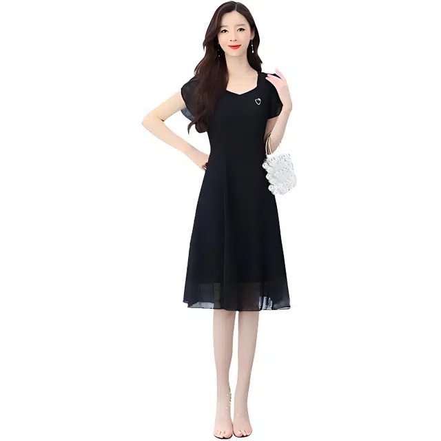 水中花 气质高端洋气显瘦时尚轻奢显高优雅短袖连衣裙 女款