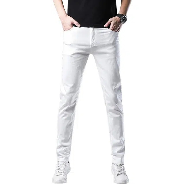 吉肯蒂 高端裤男修身小脚春夏秋弹力白色休闲百搭长裤子潮流牛仔裤 男款