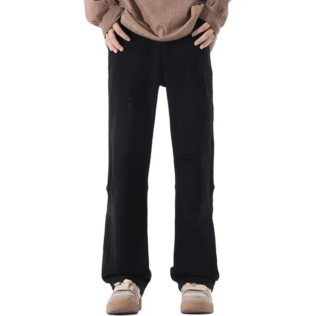 佐菲利 美式潮牌复古手工磨破中腰水洗做旧宽松喇叭裤牛仔裤 男女同款