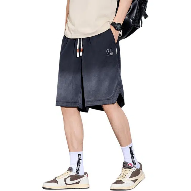 协协乐 高街风复古休闲薄款美式潮牌工装运动凉感透气五分牛仔短裤 男款