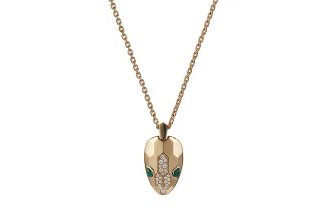 BVLGARI Serpenti Malachite Necklace Rose Gold