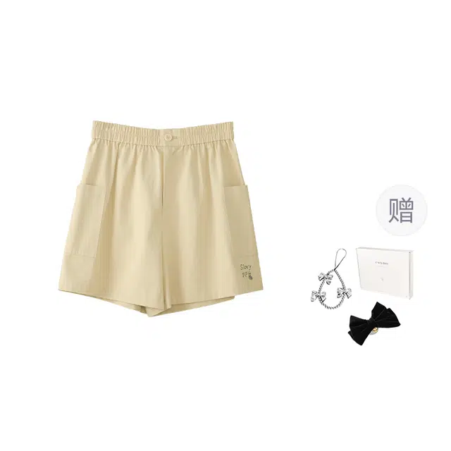 法儿家 腿精秘籍夏季韩系休闲风刺绣纯棉百搭休闲短裤 女款