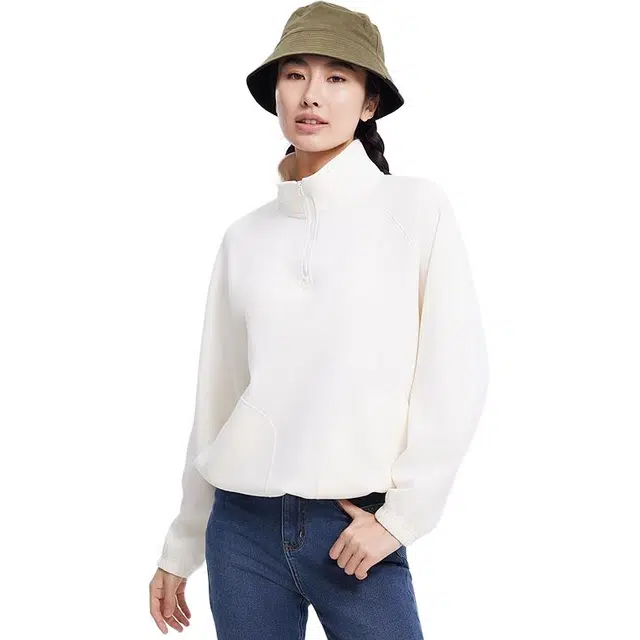 美特斯邦威 卫衣女春季立领半拉链插袋卫衣纯色提花上衣 女款