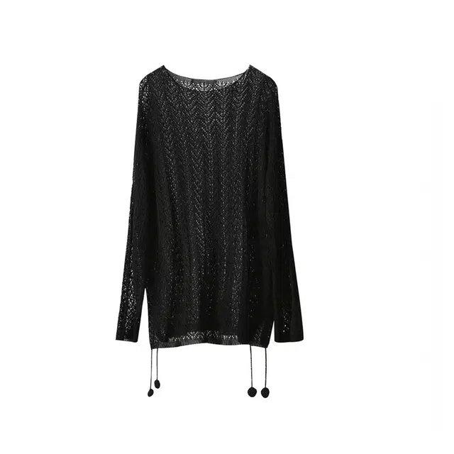 雾闪闪 镂空薄款上衣女宽松慵懒风长袖防晒罩衫中长款针织衫 女款