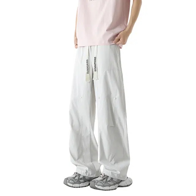 敦煌博物馆 美式基础款户外登山徒步机能风潮牌街头嘻哈铆钉褶皱设计感宽松直筒百搭垂感拖地休闲裤 男女同款