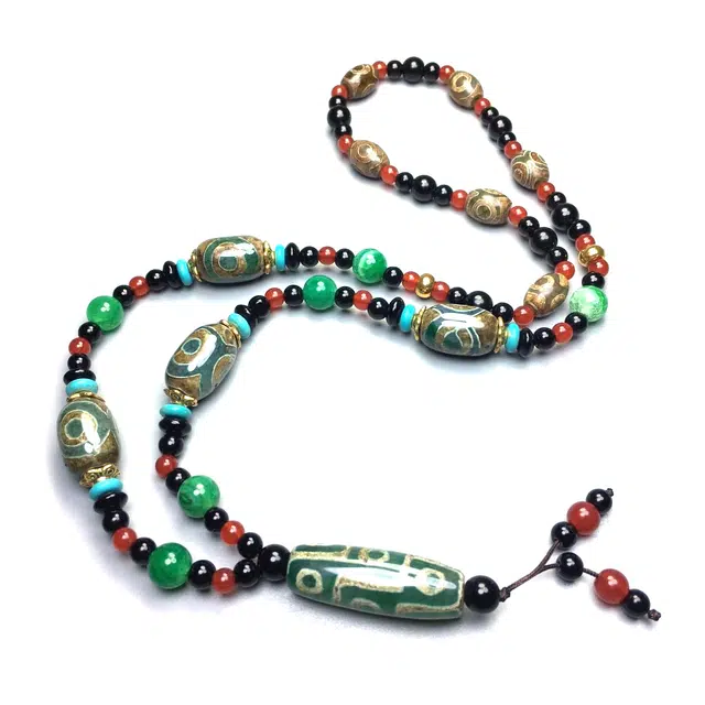 谧月珠宝 藏式九眼天珠 新中式国潮复古优雅大气轻奢精致设计高级感民族风长款毛衣链好运 玛瑙 项链 男女同款情侣款