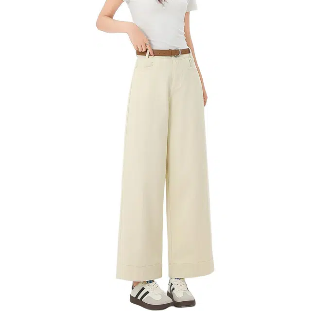 法文箱子 复古简约百搭纯色常规休闲商务休闲温柔甜美风高腰牛仔裤 女款