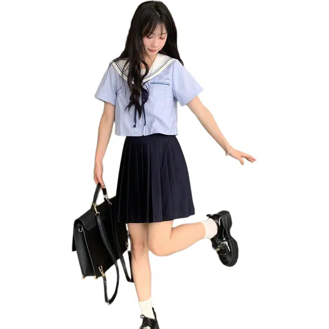 水中花 夏季日系学院风基础款制服百褶裙装套装 女款
