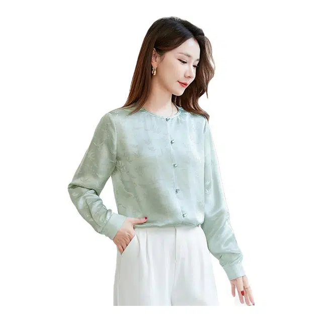 水墨佳人 夏桑蚕丝提花圆领衬衫 女款