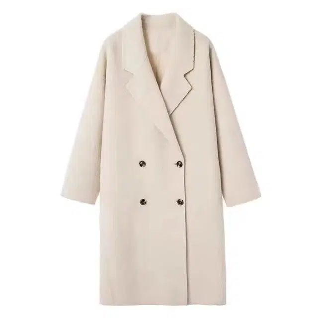 古莲菲 纯色双排扣中长款长袖大衣 女款 燕麦色