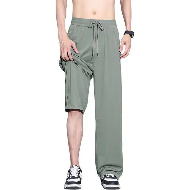 协协乐 冰丝凉感男士速干夏季薄款透气宽松直筒阔腿美式高街垂感百搭弹力长裤子休闲裤 男女同款