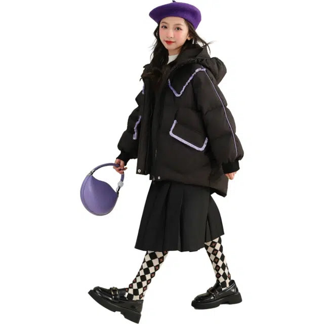 鸭鸭 童装 中大童小香风连帽羽绒服保暖休闲舒适羽绒服 儿童款
