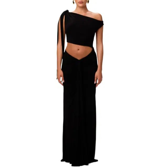 NAKED WARDROBE Smooth Off-Shoulder Asymmetric Dress