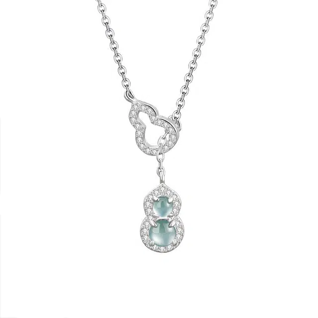 雅谷 福禄葫芦冰蓝高级感闪耀 国潮新中式 喜乐平安 纳福如意精致小众轻奢 典雅温婉 国风复古优雅锁骨链 琉璃 项链 女款