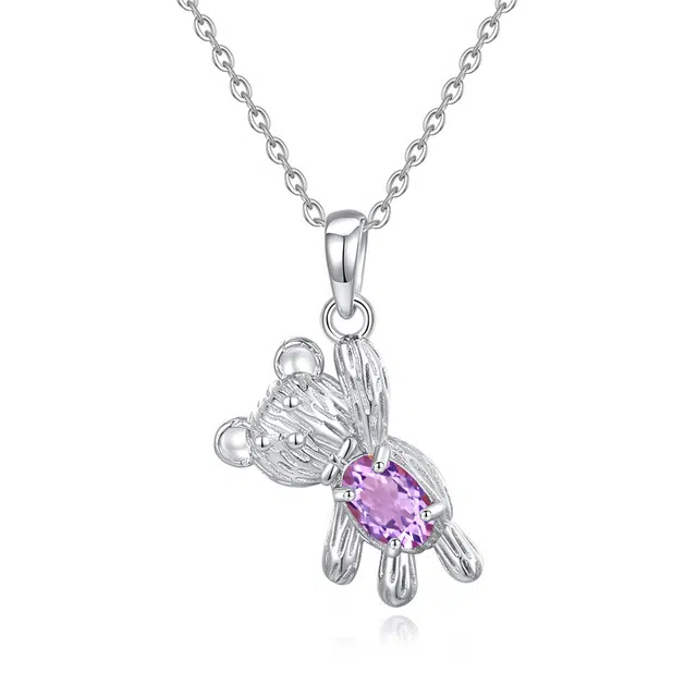 丰运阁 【软萌小熊】韩式 肚子藏着会发光的小甜晶 少女心爆棚锁骨链 活泼俏皮 可爱 甜美专属 提升智慧和自信#好运 紫水晶 项链 女款