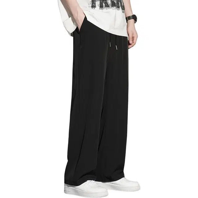 么宁 纯色宽松直筒薄款速干冰丝垂感舒适透气简约百搭弹力运动休闲裤 男女同款