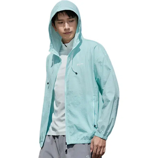 富铤 夏季轻薄透气连帽纯色户外钓鱼遮阳百搭休闲夹克外套 男款