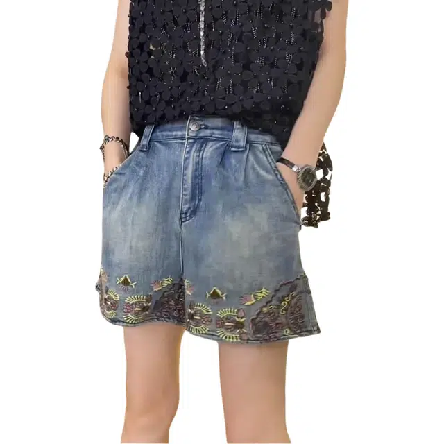 丝絮丝绸 简约舒适气质百搭三分裤牛仔短裤 女款