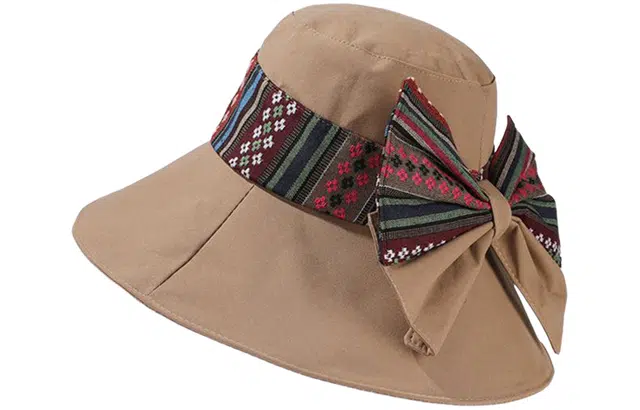 优幽兰 百搭潮流小众设计感民族风可折叠骑车大檐遮阳时尚旅游度假防紫外线太阳夏 聚酯纤维 防晒帽 女款