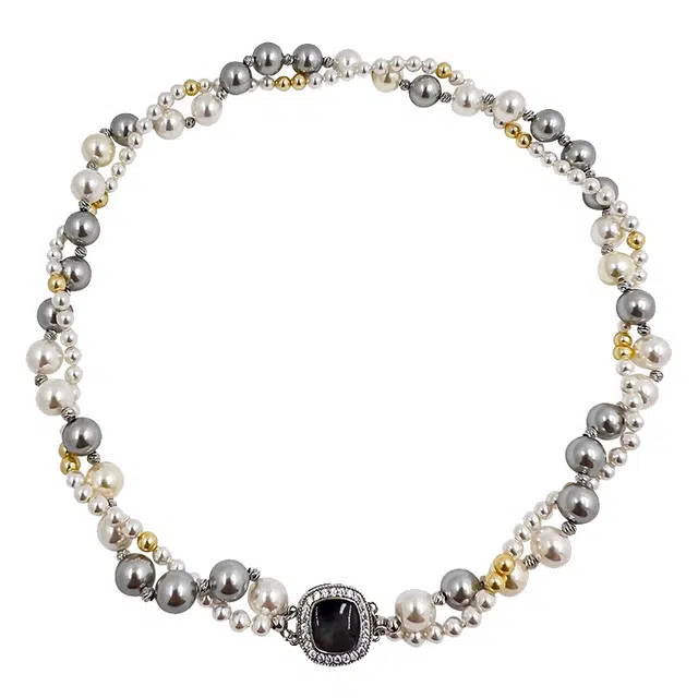 韵系 法式高级感混彩双层叠戴珍珠 铜镀金 项链 女款