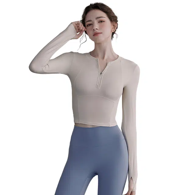 怪力萝莉 带胸垫上衣高级感短款运动普拉提长袖显瘦健身衣 女款