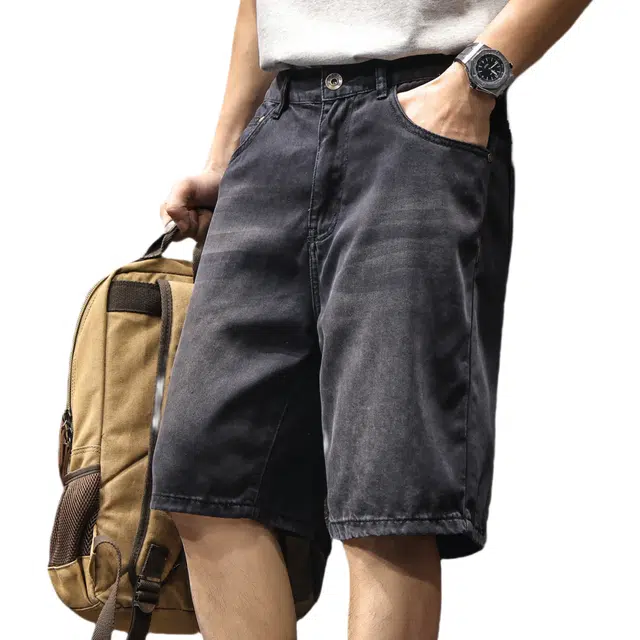 路杰邦 五分薄款舒适透气凉感美式复古耐磨直筒牛仔短裤 男款