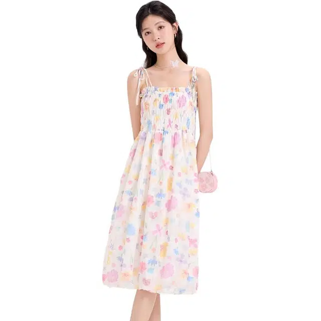 水中花 日系多巴胺碎花甜美可爱小清新吊带连衣裙 女款