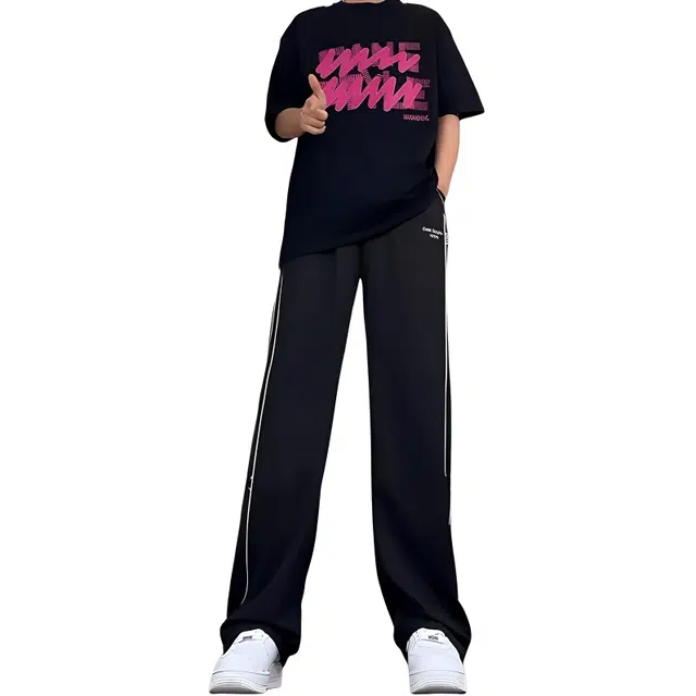 单爵 美式凉感冰丝薄款宽松直筒条纹速干高街运动裤休闲裤 男女同款