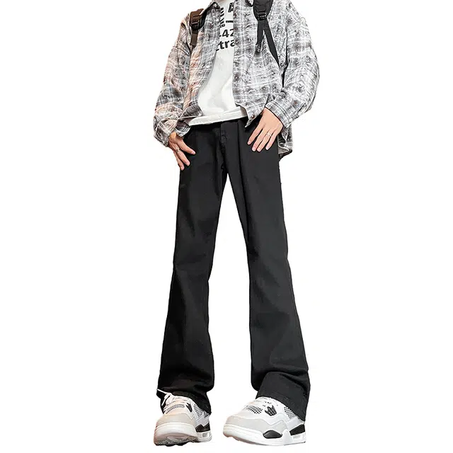 八哥 高街美式复古阔腿垂感百搭时尚高级感运动舒适柔软个性简约牛仔裤 男女同款