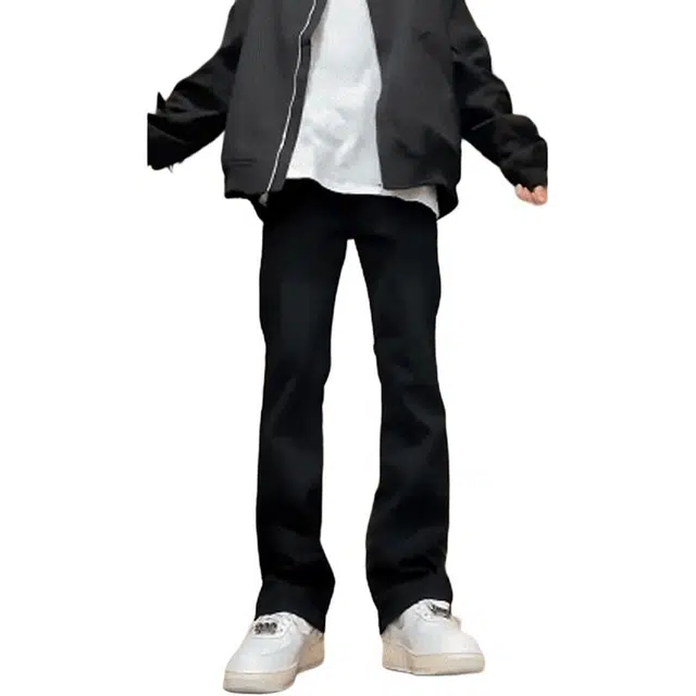 八哥 高街美式潮牌复古水洗纯色弯刀废土高级感基础百搭休闲垂感中腰窄版修身柔软舒适微喇牛仔裤 男女同款 黑色