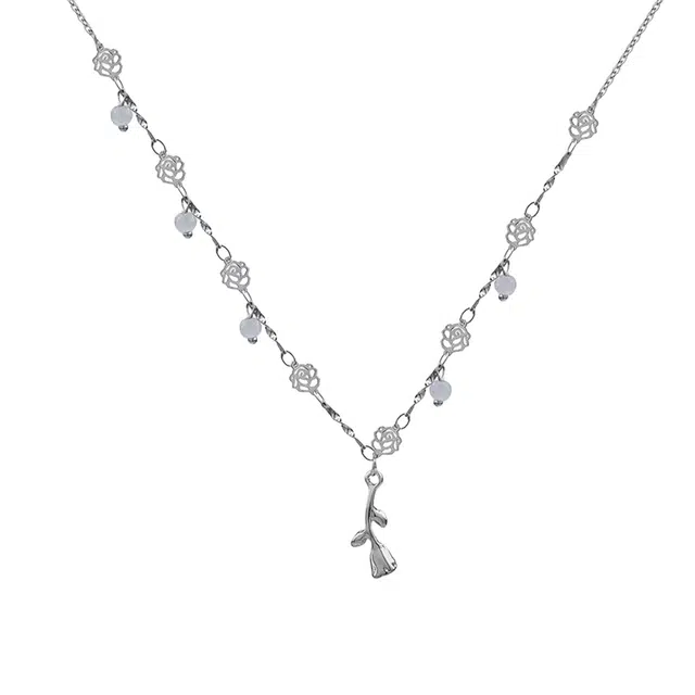 前方大荒野 镂空玫瑰锁骨链高岭之花清冷感国潮时尚简约小众设计轻奢高级感国风时髦潮流水墨风日常百搭 钛钢 项链 女款