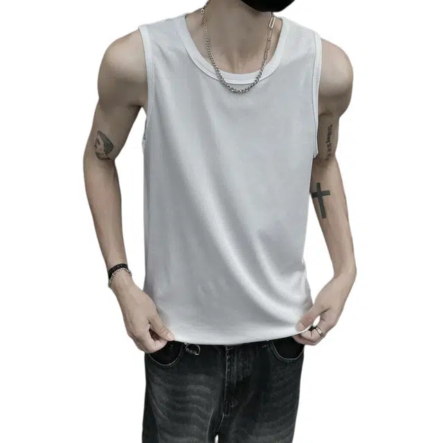 佐菲利 潮牌坑条肌理感无袖美式高街休闲运动健身汗衫背心 男女同款