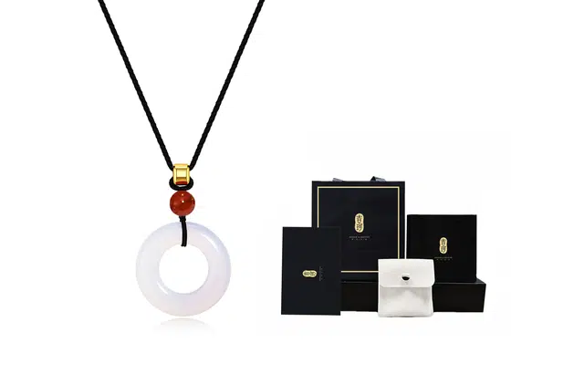 吉珂 岁岁平安扣玛瑙情侣项链一对 国风小众设计吊坠平安环简约编织绳项链精致百搭复古汉服配饰男女款项链 学生 精美礼盒