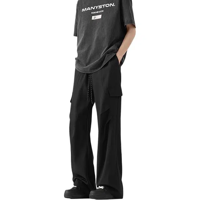 童先森 速干宽松直筒运动舒适百搭通勤简约纯色设计感休闲裤 男款