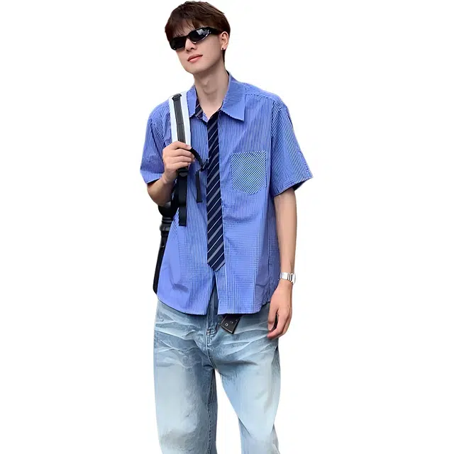徐百货 格子设计感舒适时尚百搭休闲短袖衬衫 男女同款