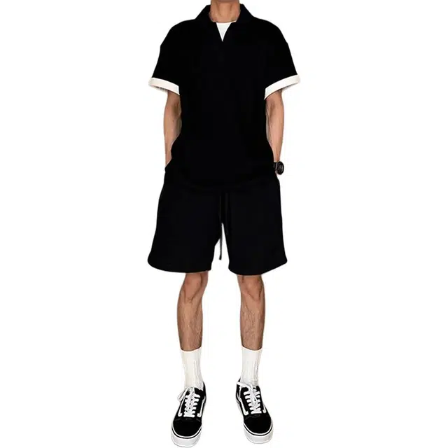 黑马漫画 美式复古黑色篮球运动重磅休闲短裤 男女同款