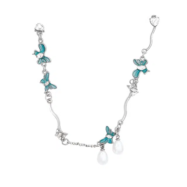 前方大荒野 蓝色蝴蝶珍珠镶钻时尚气质高级感轻奢简约穿衣百搭浪漫冷淡风小众设计梦幻 合金/树脂/锆石 项链 女款