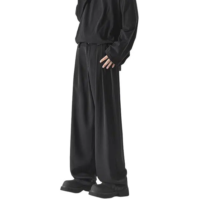 么宁 纯色简约百搭垂感宽松直筒舒适透气慵懒风弹力运动休闲裤 男女同款