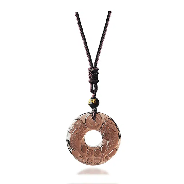 幸囍礼 国潮雕刻新中式招财转运貔平安扣吊坠 呈祥如意瑞兽玉佩挂坠 本命年优雅平安纳福 黑曜石 玉石项链 男女同款情侣款