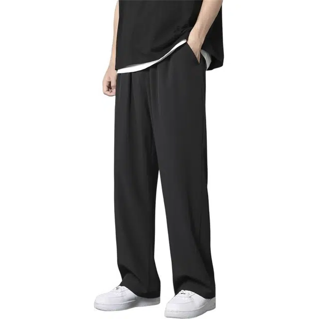 顶峰保罗 冰丝薄款速干纯色运动通勤拖地长裤潮流宽松显高显瘦凉感透气直筒百搭休闲裤 男女同款