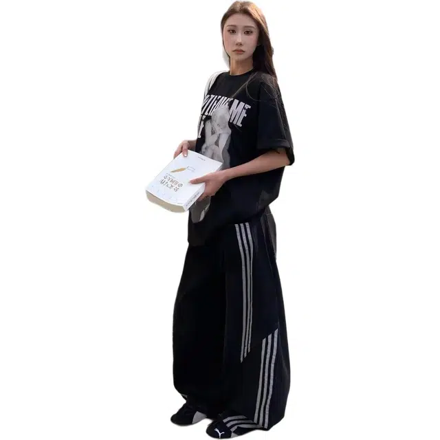 一碗士多 美式复古高街风设计感条纹阔腿长裤潮牌款式牛仔裤 男女同款