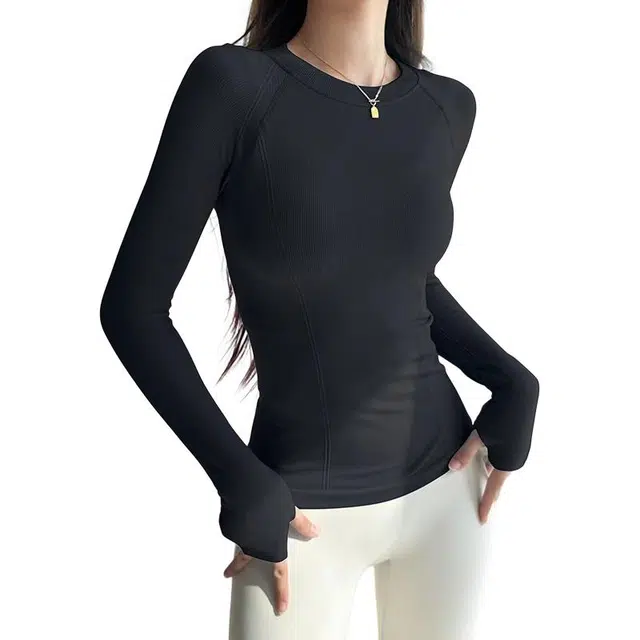 怪力萝莉  显瘦瑜伽服上衣女秋冬跑步训练高级感普拉提运动服长袖  健身衣  女款