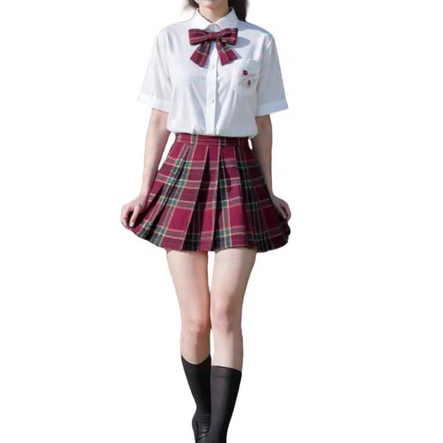 柏黛妃 学院风简约甜美时尚短袖上衣格子设计感日常通勤短裙裙装套装 女款