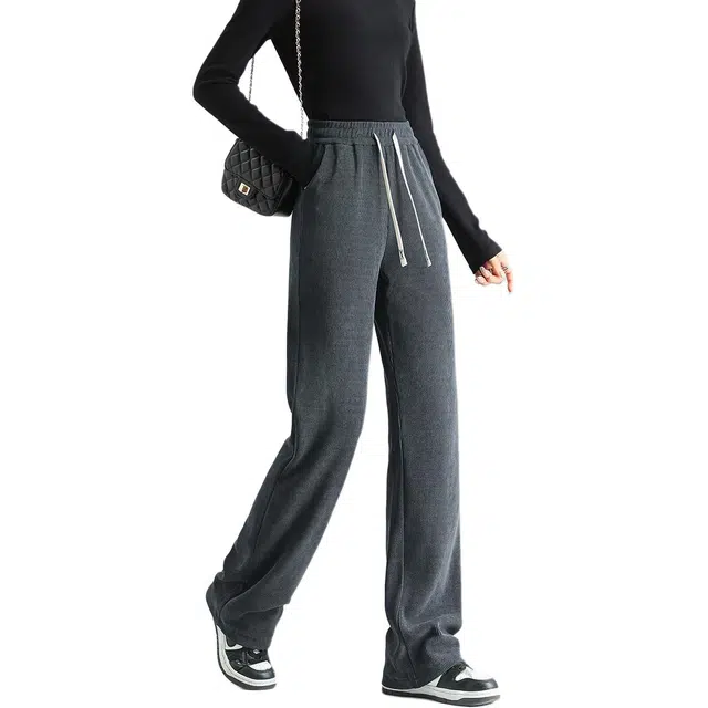 法文箱子 绑带百搭针织纯色宽松高腰长裤休闲裤 女款