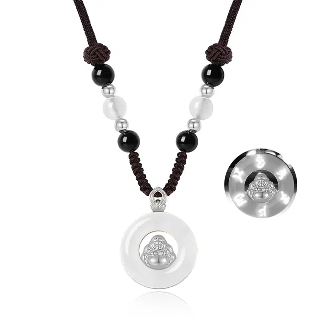 【笑佛弥勒丨平安扣坠链】 匆匆那年 轻奢高级感 国风编织 六字箴言 透光设计#好运 玉髓 项链 女款