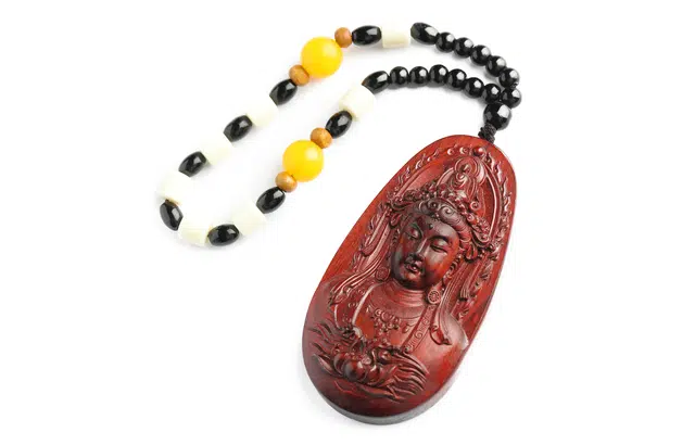 三檀小舍 国风国潮观音牌 守护安平 复古文玩收藏 血檀 木作项链 男女同款情侣款 血檀