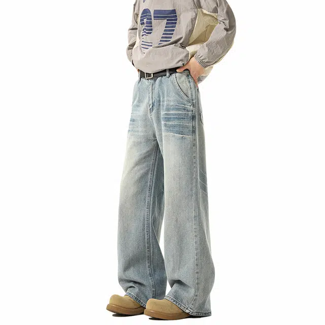 KEIRANDUN Vintage Washed Denim Jeans