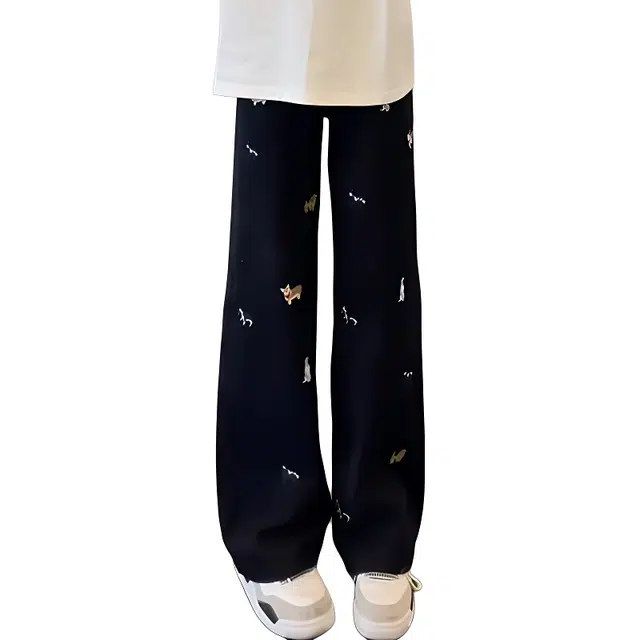 单爵 小狗刺绣小众设计感裤子美式高街潮牌微喇裤牛仔裤 男女同款