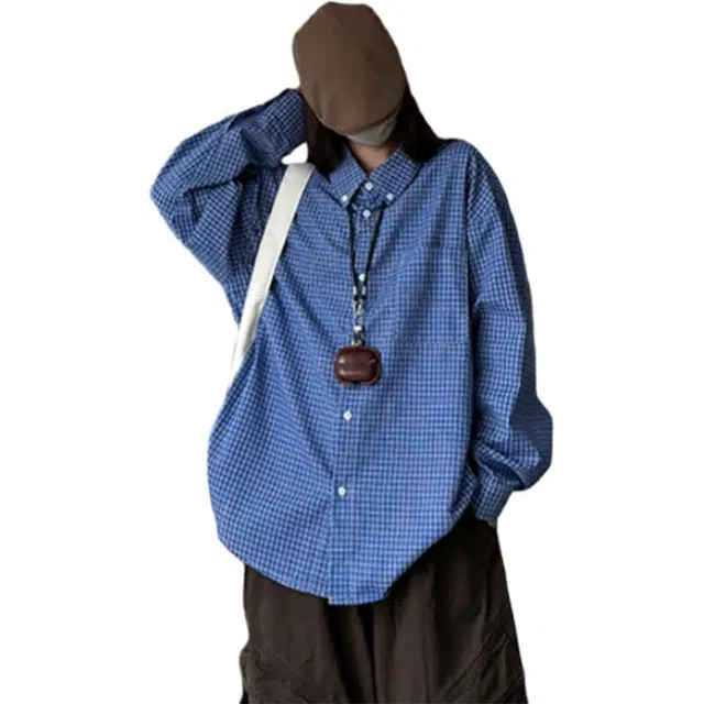 冈哉 美式复古高街高级感复古格子撞色宽松休闲百搭舒适通勤翻领长袖衬衫 男女同款