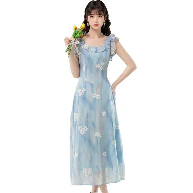 丝絮丝绸 韩版高级感气质甜美收腰短袖连衣裙 女款